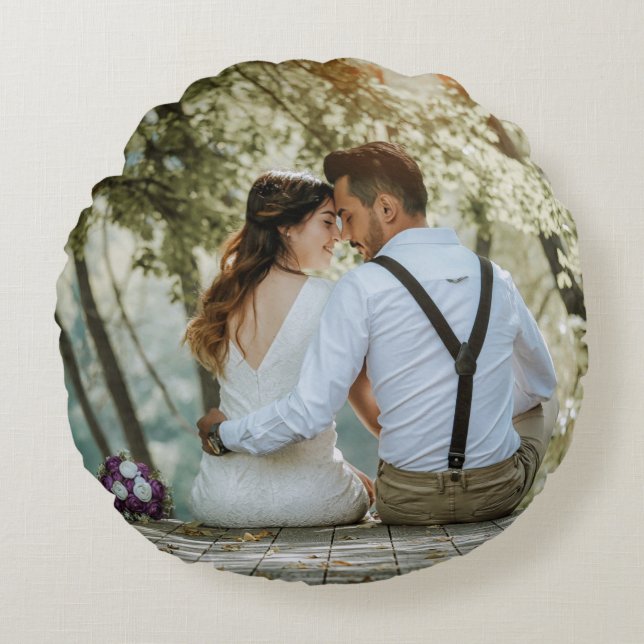 Create Your Own Personalised Couple Wedding Photo Round Cushion (Front)