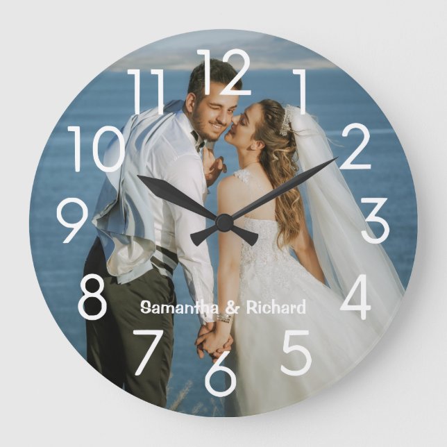 Create Your Own Personalised Name Wedding Photo    Large Clock (Front)