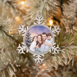 Create Your Own Personalized Family Photo Snowflake Pewter Christmas Ornament