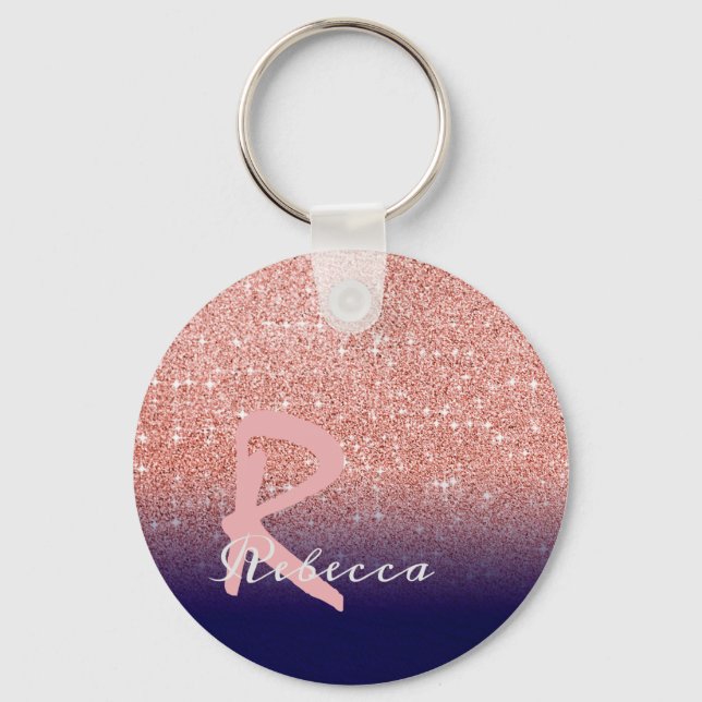 Create Your Own Personalized Rose Glitter Ombre Key Ring (Front)