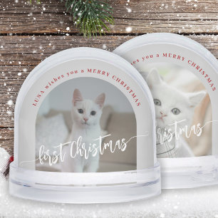 Create your own pet 2 photos Merry Christmas Snowglobe