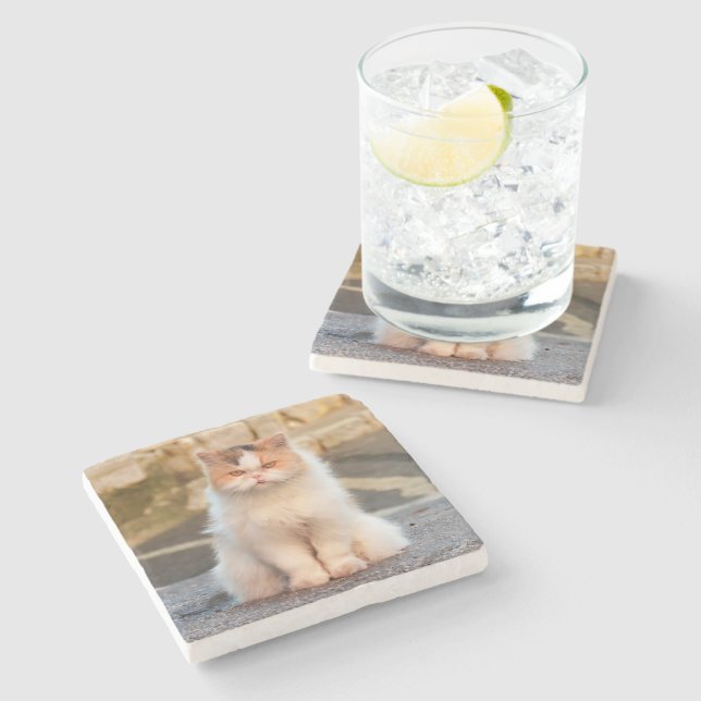 Create Your Own Pet Cat Personalised Photo Stone Coaster (Side)