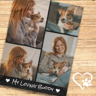 Create Your Own Pet Dog 4 Photo Collage Black Fleece Blanket