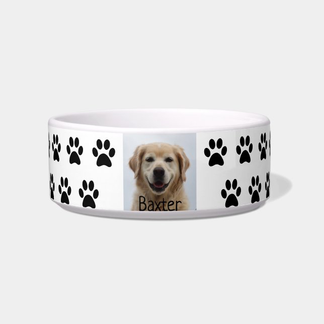 Create Your Own Pet Dog Photo  Paw Print Bowl (Front)
