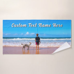 Create Your Own Pet Photo Bath Towels Custom Text