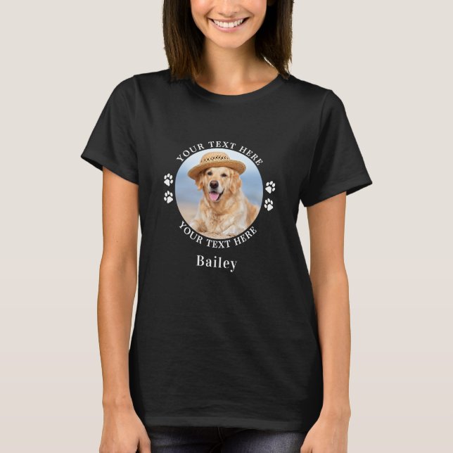 Create Your Own Pet Photo Name Black Personalised T-Shirt (Front)