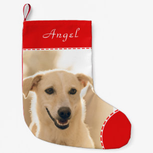 Create Your Own Pet Photo with Name l Red Trim Small Christmas Stocking