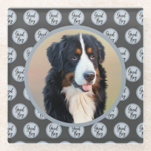 Create Your Own Pet Portrait Photo Modern Gray Glass Coaster