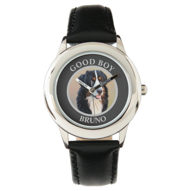 Create Your Own Pet Portrait Photo Modern Gray Watch (Front)