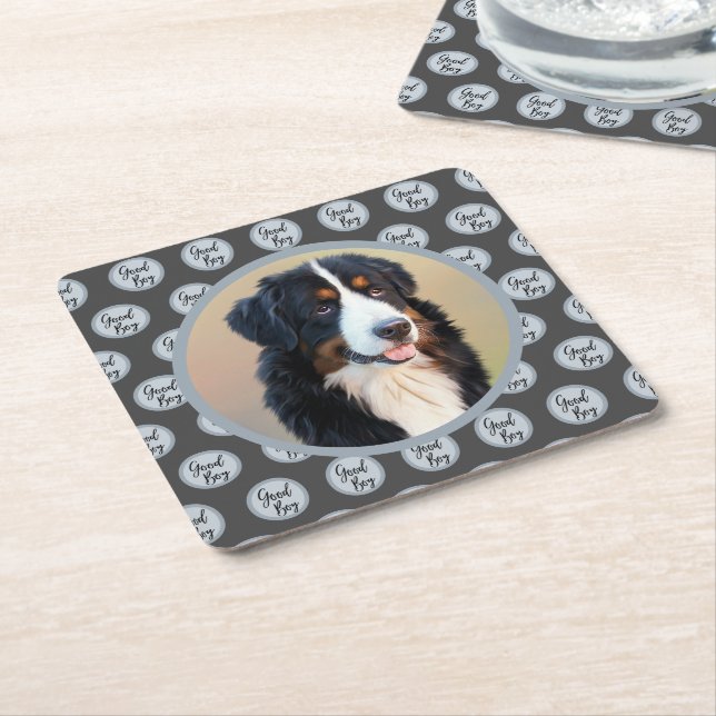 Create Your Own Pet Portrait Photo Modern Grey Square Paper Coaster (Angled)