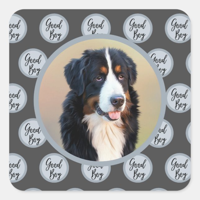 Create Your Own Pet Portrait Photo Modern Grey Square Sticker (Front)