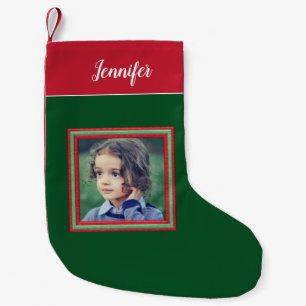 Create your own photo christmas monogram name small christmas stocking
