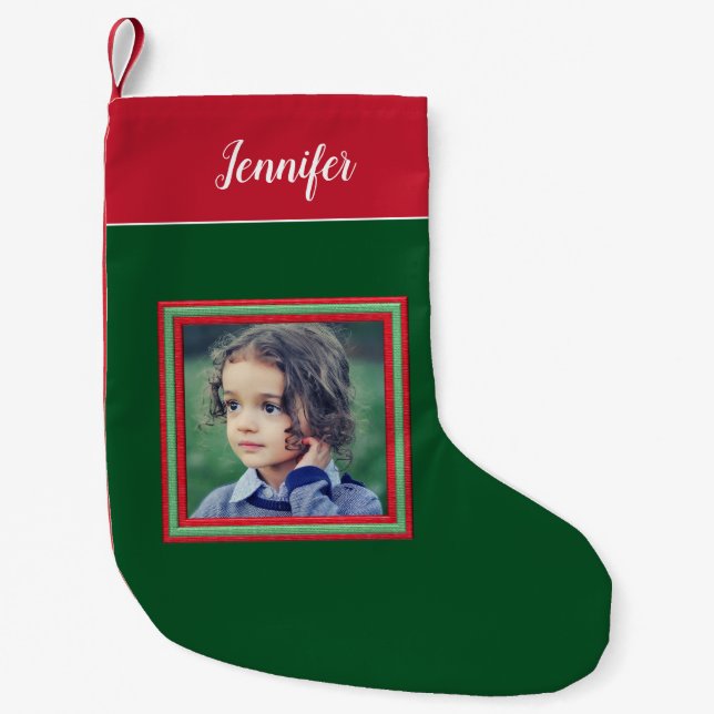 Create your own photo christmas monogram name small christmas stocking (Front)