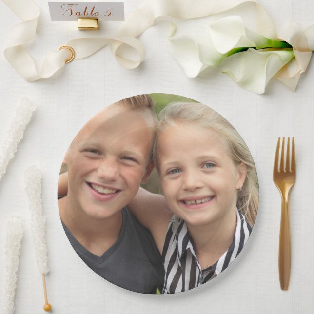 Create Your Own Photo Classic Round Sticker Paper Plate (Wedding)