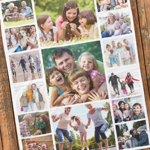 Create Your Own Photo Collage 15 Pictures White  Fleece Blanket