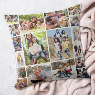 Create Your Own Photo Collage 18 Pictures White  Cushion