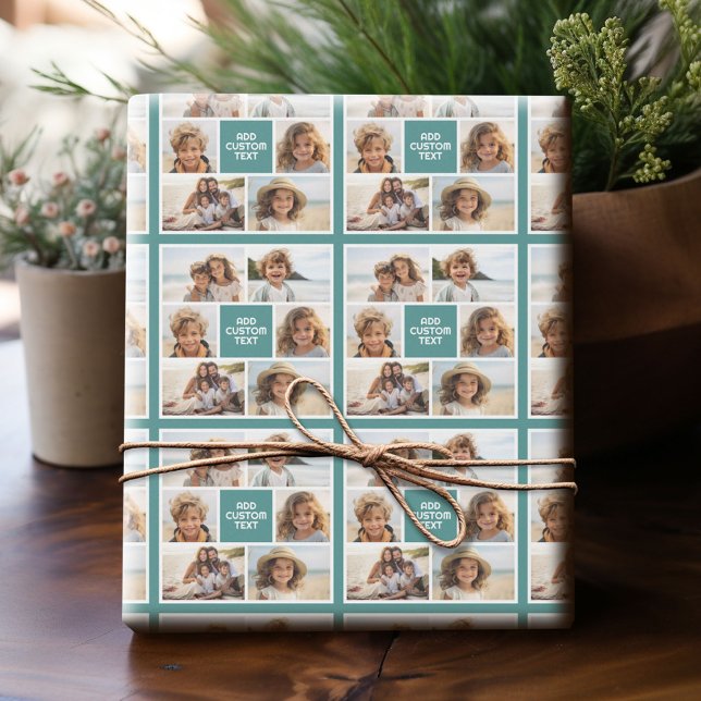 Create Your Own Photo Collage - 6 photos Monogram Wrapping Paper (Custom Photo Wrapping Paper)