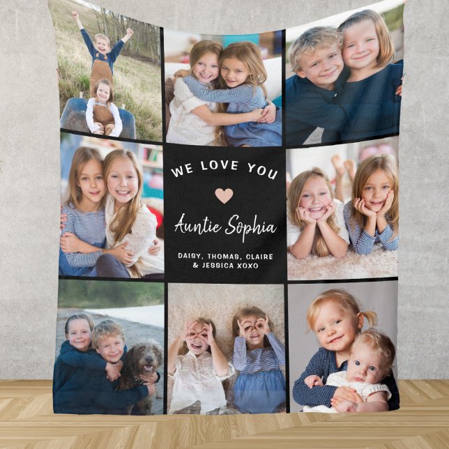Create Your Own Photo Collage Auntie Black Fleece Blanket (Creator Uploaded)