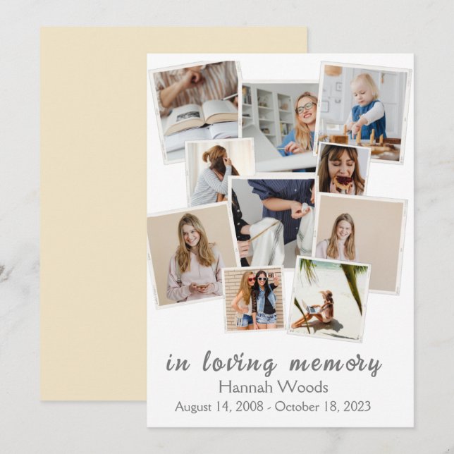 Create Your Own Photo Collage  Funeral  Invitation (Front/Back)