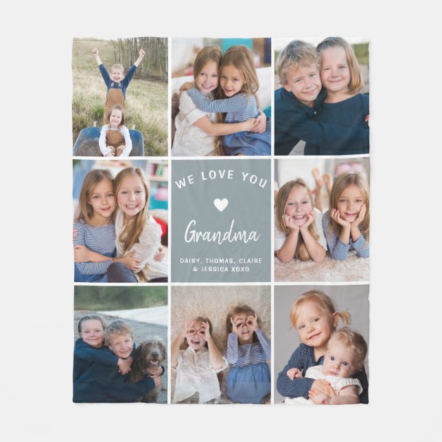 Create Your Own Photo Collage Grandma Blue Fleece Blanket (Front)