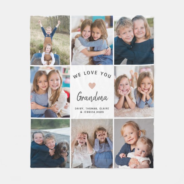 Create Your Own Photo Collage Grandma White Fleece Blanket (Front)