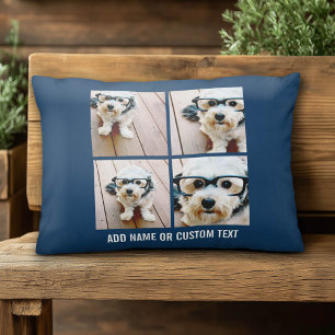 Create Your Own Photo Collage - Navy 4 Pictures Decorative Cushion