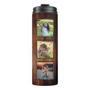 Create your own photo collage on rustic wood thermal tumbler