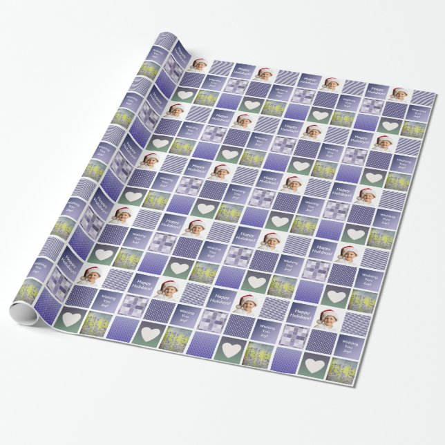 Create Your Own Photo Collage Purple  Wrapping Paper (Unrolled)
