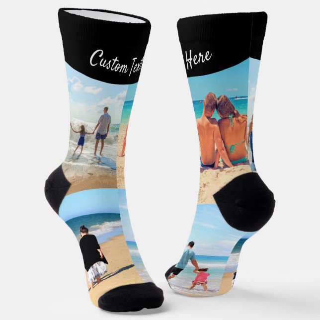 Create Your Own Photo Collage Socks Custom Text (Angled)