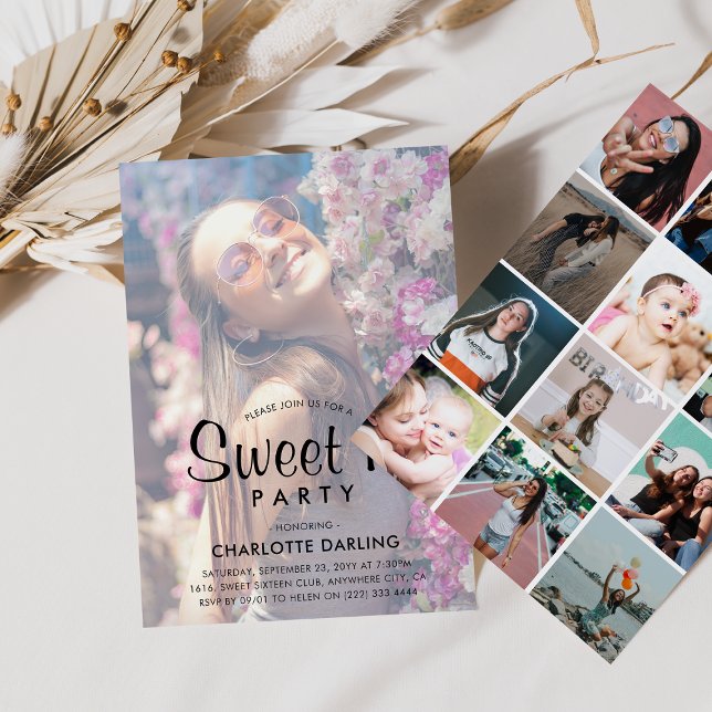 Create Your Own Photo Collage Sweet 16 Birthday Invitation (Creator Uploaded)