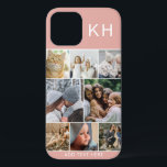 Create Your Own Photo Collage & Text Custom Colour iPhone 12 Case<br><div class="desc">Have fun designing your very own iphone phone case. Featuring a modern instagram photo collage,  initials and space to add your own text. Background is girly pink but can be changed to any colour.</div>