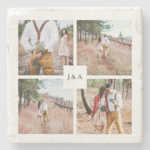 Create your own photo collage wedding stone coaster