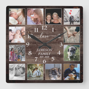 Create Your Own Photo Collage Wood Family Keepsake Square Wall Clock