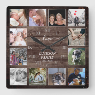 Create Your Own Photo Collage Wood Roman Number Square Wall Clock
