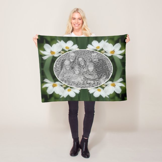 Create Your Own Photo Cosmos Flowers And Bee Frame Fleece Blanket (In Situ)