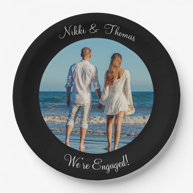 Create Your Own Photo Engagement Name Couple Paper Plate (Front)