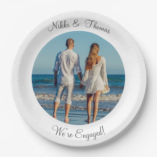 Create Your Own Photo Engagement Name Couple Paper Plate (Front)