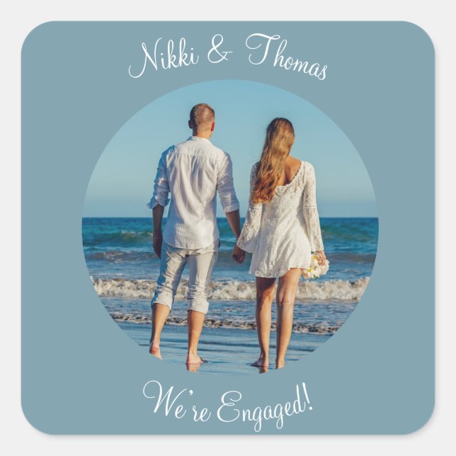 Create Your Own Photo Engagement Name Script Square Sticker (Front)