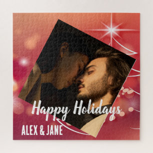 Create your own photo modern script text holidays jigsaw puzzle