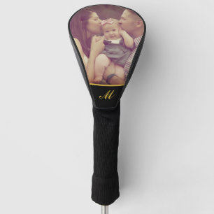 Create Your Own Photo Monogram Initial Black Gold Golf Head Cover