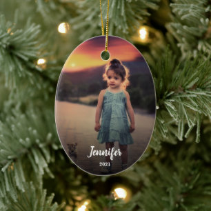 Create your own photo monogram name holiday ceramic tree decoration