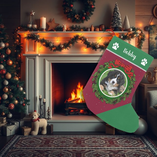 Create your own photo monogrammed christmas dog small christmas stocking (Create your own photo monogrammed dog Christmas stocking.)