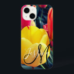 Create Your Own Photo Monogrammed iPhone 14 Case<br><div class="desc">Create your own black and white monogram case. Customise the elegant calligraphy style, size and colour of both the name and initial. Favours or thank you gifts for members of your wedding party. The sample image features red and yellow tulips in my neighbour's rock garden. You can change the vintage...</div>