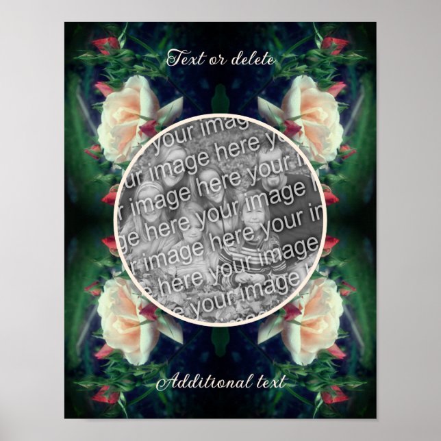 Create Your Own Photo Peach Rose And Buds Frame Poster (Front)