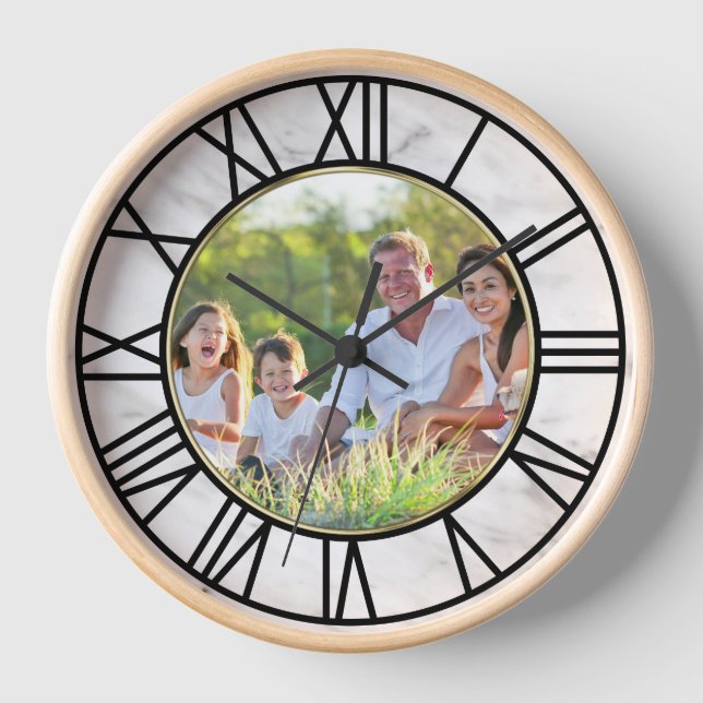 Create Your Own Photo Roman Numerals Marble Print Clock (Front)