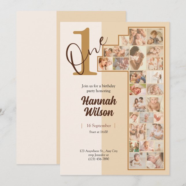 Create Your Own Photo Simple Minimal Baby Beige Invitation (Front/Back)