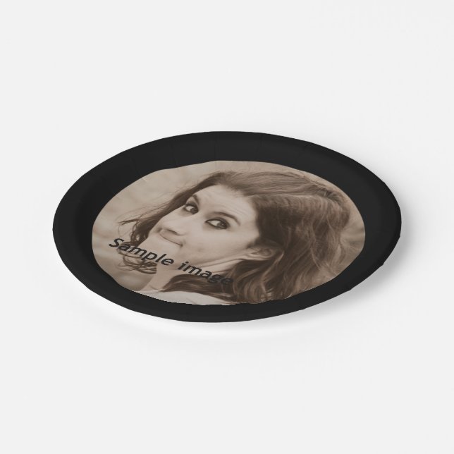 Create Your Own Photo | Simple Modern Black Party Paper Plate (Angled)