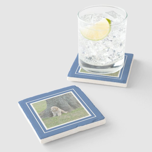 Create Your Own Photo Template Keepsake Blue White Stone Coaster (Side)