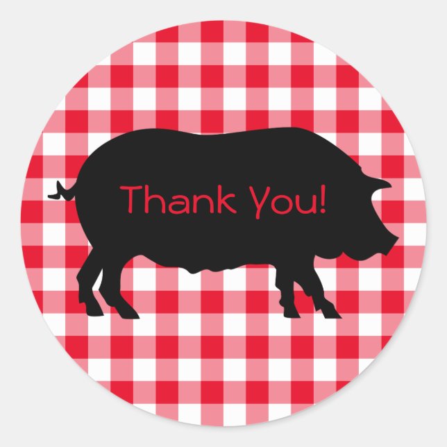 Create Your Own Pig Silhouette Gingham Thank You Classic Round Sticker (Front)