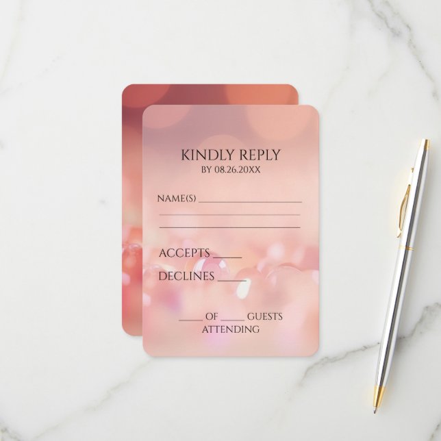Create Your Own Pink Beads Bokeh RSVP Card (Front/Back In Situ)